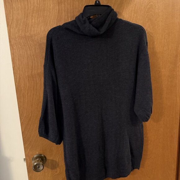 Ann Taylor Womens Sweater Medium Gray Turtleneck Puff Sleeve Tunic Lightweight - Picture 3 of 6